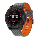For Garmin Fenix 7X 26mm Kalebol Two Color Carbon Fiber Print Silicone Watch Band(Grey Orange)