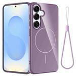 For Samsung Galaxy S23 FE 5G Glossy TPU Shockproof MagSafe Phone Case with Lanyard(Purple)