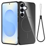 For Samsung Galaxy S23 FE 5G Glossy TPU Shockproof MagSafe Phone Case with Lanyard(Black)
