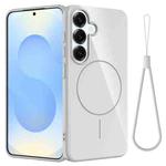 For Samsung Galaxy S23 FE 5G Glossy TPU Shockproof MagSafe Phone Case with Lanyard(White)