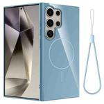 For Samsung Galaxy S23 Ultra 5G Glossy TPU Shockproof MagSafe Phone Case with Lanyard(Blue)