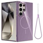 For Samsung Galaxy S23 Ultra 5G Glossy TPU Shockproof MagSafe Phone Case with Lanyard(Purple)