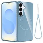 For Samsung Galaxy S24 FE 5G Glossy TPU Shockproof MagSafe Phone Case with Lanyard(Blue)