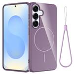 For Samsung Galaxy S24 FE 5G Glossy TPU Shockproof MagSafe Phone Case with Lanyard(Purple)