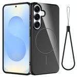 For Samsung Galaxy S24 FE 5G Glossy TPU Shockproof MagSafe Phone Case with Lanyard(Black)
