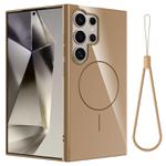 For Samsung Galaxy S24 Ultra 5G Glossy TPU Shockproof MagSafe Phone Case with Lanyard(Gold)