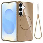 For Samsung Galaxy S24+ 5G Glossy TPU Shockproof MagSafe Phone Case with Lanyard(Gold)