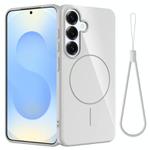 For Samsung Galaxy S24+ 5G Glossy TPU Shockproof MagSafe Phone Case with Lanyard(White)