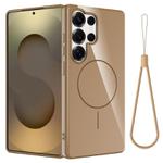 For Samsung Galaxy S25 Ultra 5G Glossy TPU Shockproof MagSafe Phone Case with Lanyard(Gold)