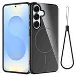 For Samsung Galaxy S25 5G Glossy TPU Shockproof MagSafe Phone Case with Lanyard(Black)