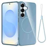 For Samsung Galaxy S25+ 5G Glossy TPU Shockproof MagSafe Phone Case with Lanyard(Blue)