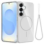 For Samsung Galaxy S25+ 5G Glossy TPU Shockproof MagSafe Phone Case with Lanyard(White)