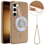 For Samsung Galaxy S23+ 5G Glossy TPU Shockproof MagSafe Phone Case with Lanyard(Gold)