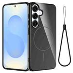 For Samsung Galaxy S25 FE 5G Glossy TPU Shockproof MagSafe Phone Case with Lanyard(Black)