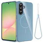For Samsung Galaxy A15 4G / 5G Glossy TPU Shockproof MagSafe Phone Case with Lanyard(Blue)