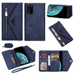 For Samsung Galaxy Note20 Skin Feel Zipper Horizontal Flip Leather Case with Holder & Card Slots & Photo Frame & Lanyard & Long Rope(Blue)