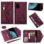 For Samsung Galaxy S20+ Skin Feel Zipper Horizontal Flip Leather Case with Holder & Card Slots & Photo Frame & Lanyard & Long Rope(Wine Red)