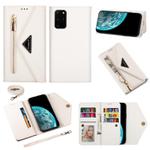 For Samsung Galaxy S20+ Skin Feel Zipper Horizontal Flip Leather Case with Holder & Card Slots & Photo Frame & Lanyard & Long Rope(White)