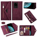 For Samsung Galaxy S20 Ultra Skin Feel Zipper Horizontal Flip Leather Case with Holder & Card Slots & Photo Frame & Lanyard & Long Rope(Wine Red)