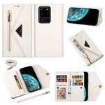 For Samsung Galaxy S20 Ultra Skin Feel Zipper Horizontal Flip Leather Case with Holder & Card Slots & Photo Frame & Lanyard & Long Rope(White)