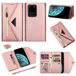 For Samsung Galaxy S20 Ultra Skin Feel Zipper Horizontal Flip Leather Case with Holder & Card Slots & Photo Frame & Lanyard & Long Rope(Rose Gold)