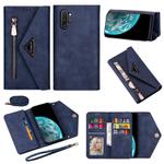 For Samsung Galaxy Note10+ Skin Feel Zipper Horizontal Flip Leather Case with Holder & Card Slots & Photo Frame & Lanyard & Long Rope(Blue)