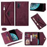 For Samsung Galaxy Note10+ Skin Feel Zipper Horizontal Flip Leather Case with Holder & Card Slots & Photo Frame & Lanyard & Long Rope(Wine Red)