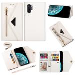 For Samsung Galaxy Note10+ Skin Feel Zipper Horizontal Flip Leather Case with Holder & Card Slots & Photo Frame & Lanyard & Long Rope(White)