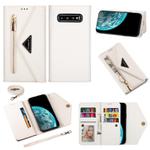 For Samsung Galaxy S10+ Skin Feel Zipper Horizontal Flip Leather Case with Holder & Card Slots & Photo Frame & Lanyard & Long Rope(White)