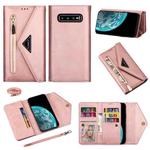 For Samsung Galaxy S10+ Skin Feel Zipper Horizontal Flip Leather Case with Holder & Card Slots & Photo Frame & Lanyard & Long Rope(Rose Gold)