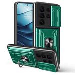 For Samsung Galaxy S25 Ultra 5G Sliding Camshield TPU+PC Phone Case with Card Slot(Dark Green)