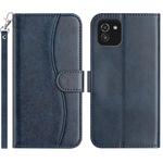 For Samsung Galaxy A03 Dual-Folded S-shape Leather Phone Case(Navy Blue)