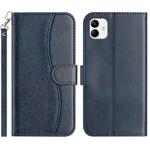 For Samsung Galaxy A04 Dual-Folded S-shape Leather Phone Case(Navy Blue)