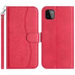 For Samsung Galaxy A22 5G Dual-Folded S-shape Leather Phone Case(Rose Red)