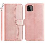 For Samsung Galaxy A22 5G Dual-Folded S-shape Leather Phone Case(Rose Gold)