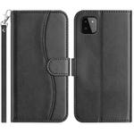 For Samsung Galaxy A22 5G Dual-Folded S-shape Leather Phone Case(Black)