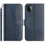For Samsung Galaxy A22 5G Dual-Folded S-shape Leather Phone Case(Navy Blue)