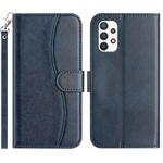 For Samsung Galaxy A73 Dual-Folded S-shape Leather Phone Case(Navy Blue)