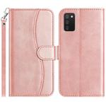 For Samsung Galaxy A02s 164mm Dual-Folded S-shape Leather Phone Case(Rose Gold)