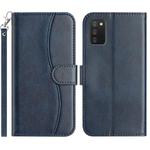 For Samsung Galaxy A02s EU Dual-Folded S-shape Leather Phone Case(Navy Blue)
