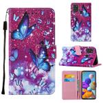 For Samsung Galaxy A21s Cross Texture Painting Pattern Horizontal Flip Leather Case with Holder & Card Slots & Wallet & Lanyard(Purple Butterfly)