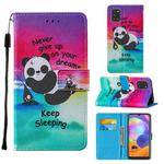 For Samsung Galaxy A31 Cross Texture Painting Pattern Horizontal Flip Leather Case with Holder & Card Slots & Wallet & Lanyard(Sleeping Panda)