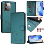 For OPPO A5 Pro 5G Global Smile Embossing RFID Leather Phone Case(Peacock Green)