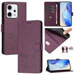 For OPPO Reno14 Global Smile Embossing RFID Leather Phone Case(Violet)