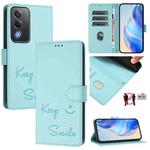 For OPPO A5 5G Global Smile Embossing RFID Leather Phone Case(Mint Green)