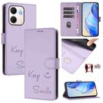 For OPPO A5x 5G / 4G Global Smile Embossing RFID Leather Phone Case(Light Purple)
