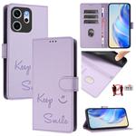 For OPPO Reno14 F 5G Smile Embossing RFID Leather Phone Case(Light Purple)