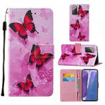 For Samsung Galaxy Note20 / 5G Cross Texture Painting Pattern Horizontal Flip Leather Case with Holder & Card Slots & Wallet & Lanyard(Pink Butterfly)