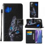 For Samsung Galaxy Note20 / 5G Cross Texture Painting Pattern Horizontal Flip Leather Case with Holder & Card Slots & Wallet & Lanyard(Blue Butterfly Cat Eyes)