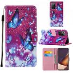 For Samsung Galaxy Note20 Ultra / 5G Cross Texture Painting Pattern Horizontal Flip Leather Case with Holder & Card Slots & Wallet & Lanyard(Purple Butterfly)